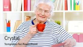  Presentation with at home senior care - Slide deck featuring spectacles care homes older - smiling senior woman sitting background and a  colored foreground