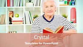  Presentation with senior smart home - PPT theme with spectacles care homes older - smiling senior woman sitting background and a coral colored foreground