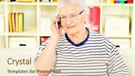  Presentation with home - Amazing presentation theme having spectacles care homes older - smiling senior woman sitting backdrop and a  colored foreground