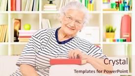  Presentation with at home senior care - Presentation consisting of spectacles care homes older - smiling senior woman sitting background and a lemonade colored foreground