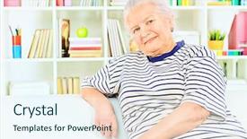  Presentation with older woman - PPT theme having spectacles care homes older - smiling senior woman sitting background and a  colored foreground