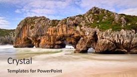  Presentation with spectacular - Audience pleasing presentation theme consisting of spectacular rock formations and beaches backdrop and a lemonade colored foreground