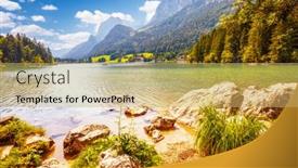  Presentation with earth land - Cool new presentation theme with spectacular-scene-of-alpine-lake backdrop and a yellow colored foreground