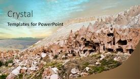  Presentation with cappadocia - PPT theme consisting of spectacular-teeth-like-rock-formation background and a light blue colored foreground