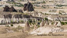  Presentation with spectacular - Slide deck having spectacular teeth-like rock formation near goreme cappadocia turkey background and a coral colored foreground