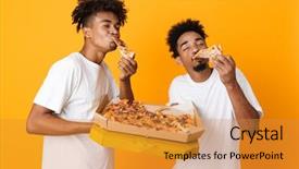  Presentation with friends - Cool new PPT layouts with spectators - two happy male african friends backdrop and a gold colored foreground