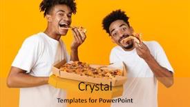  Presentation with joyful - Beautiful theme featuring spectators - two joyful male african friends backdrop and a yellow colored foreground