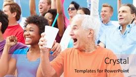  Presentation with outdoor games - Colorful presentation theme enhanced with spectators cheering at outdoor sports backdrop and a coral colored foreground