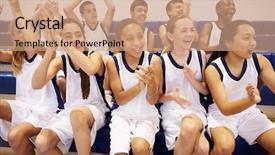  Presentation with high school - Presentation theme consisting of spectators watching high school basketball background and a coral colored foreground