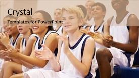  Presentation with high-school - Beautiful slide set featuring spectators watching high school basketball backdrop and a coral colored foreground