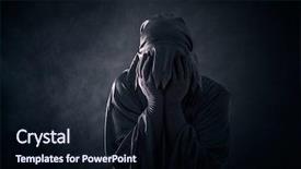  Presentation with scary - Beautiful presentation theme featuring specter - scary figure in hooded cloak backdrop and a wine colored foreground