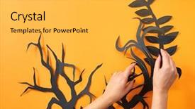  Presentation with handcraft - Colorful PPT theme enhanced with spectro - pattern of paper leaves backdrop and a yellow colored foreground