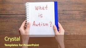  Presentation with autism - Presentation having spectrum - woman holding notebook with phrase background and a tawny brown colored foreground