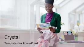  Presentation with african american girl power business - Presentation theme featuring spectrum business - attractive african-american girl looking background and a mint green colored foreground