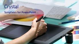  Presentation with hand drawn brush stroke design - Audience pleasing slide deck consisting of spectrum business - female hand drawing backdrop and a sky blue colored foreground