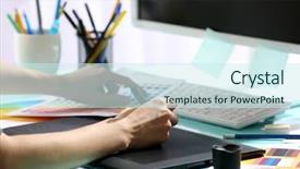  Presentation with hand drawn brush stroke design - Presentation theme having spectrum business - female hand drawing background and a cool aqua colored foreground