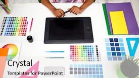  Presentation with tool belt tools - PPT theme having spectrum business - wacom tablet palettes and other background and a white colored foreground