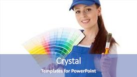  Presentation with color spectrum - Slides enhanced with spectrum business - young woman in coverall background and a teal colored foreground