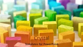  Presentation with blocks - Colorful slide set enhanced with spectrum-of-colorful-wooden-blocks backdrop and a gold colored foreground