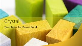  Presentation with creative - PPT theme having spectrum-of-colorful-wooden-blocks background and a yellow colored foreground