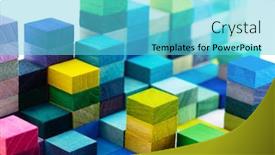  Presentation with blocks - Amazing slide deck having spectrum of stacked multi-colored wooden blocks background or cover for something creative diverse expanding rising or growing shallow depth of field backdrop and a cyan colored foreground
