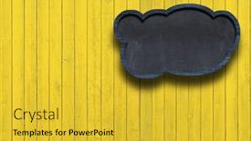  Presentation with bubble - Slide deck with speech bubble blackboard on wooden wall background background and a yellow colored foreground