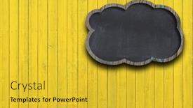  Presentation with bubble - Audience pleasing slide deck consisting of speech bubble blackboard on wooden wall background backdrop and a yellow colored foreground