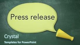  Presentation with press release - PPT theme with speech bubble written press release background and a  colored foreground