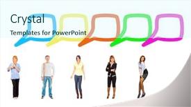  Presentation with bubbles feedback survey words speech - Slides featuring speech bubbles common teamwork background and a cool aqua colored foreground