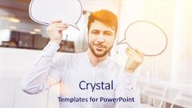  Presentation with bubbles feedback survey words speech - Beautiful PPT theme featuring speech bubbles for marketing opinion backdrop and a sky blue colored foreground