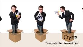  Presentation with suggestion box - Presentation theme consisting of speech delivery - man with loudspeaker background and a  colored foreground