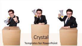  Presentation with memories temlate text box - Presentation design enhanced with speech delivery - man with loudspeaker background and a  colored foreground