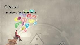  Presentation with tan book stack stacks of books - PPT layouts enhanced with speech history - young girl sitting on stack background and a light gray colored foreground