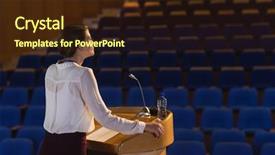  Presentation with empty - Colorful slide set enhanced with speech in the empty auditorium backdrop and a wine colored foreground