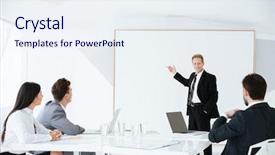  Presentation with conference table - Cool new PPT layouts with speech of elderly business man backdrop and a sky blue colored foreground