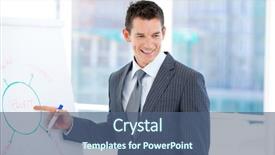  Presentation with board meeting - Presentation theme featuring speech presentation - self-assured businessman pointing background and a  colored foreground