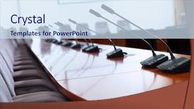  Presentation with microphones - Slide deck with speech public - conference the microphones background and a sky blue colored foreground