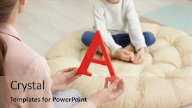  Presentation with letter - PPT layouts having speech therapist with letter background and a coral colored foreground