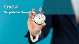  Presentation with speed - Beautiful PPT theme featuring speed accuracy - female hand holding a stopwatch backdrop and a teal colored foreground