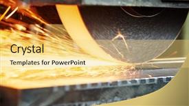  Presentation with industrial machine - PPT layouts having speed accuracy - industrial grinding finishing metal surface background and a yellow colored foreground
