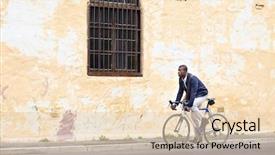  Presentation with urban transportation - Audience pleasing PPT theme consisting of mad riding bicycle in urban backdrop and a lemonade colored foreground