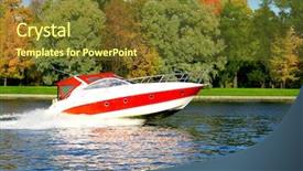  Presentation with boat river - PPT layouts having fazl motor - speed boat on a river background and a tawny brown colored foreground