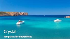  Presentation with clear water - Colorful slide deck enhanced with speed boats menorca island balearic backdrop and a teal colored foreground
