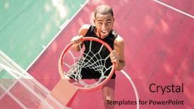  Presentation with basketball - Presentation enhanced with speed cameras - image of young screaming african background and a coral colored foreground