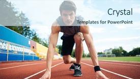  Presentation with start up - Presentation theme consisting of speed cameras - young concentrated male athlete background and a sky blue colored foreground