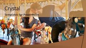  Presentation with couple kiss - Presentation theme consisting of romantic couple taking a moment to kiss while riding horses on carousel background and a red colored foreground