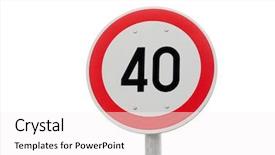  Presentation with limit - Colorful presentation enhanced with speed limit traffic sign isolated backdrop and a sky blue colored foreground