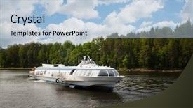  Presentation with cruise ship - Presentation with speed passenger cruise ship near the island of valaam karelia north of russia background and a light blue colored foreground