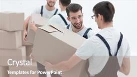  Presentation with speed - Cool new slides with speed post - portrait of movers holding box backdrop and a gray colored foreground