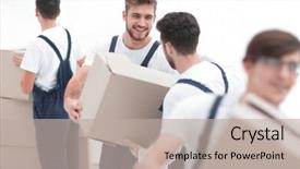  Presentation with box - Theme enhanced with speed post - portrait of movers holding box background and a mint green colored foreground
